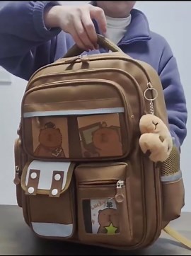 Rosesky Cute Capybara Backpack Cartoon Capybara Mochila Kawaii Daypack Backpack Large Capacity Casual Daypacks (Brown Small)