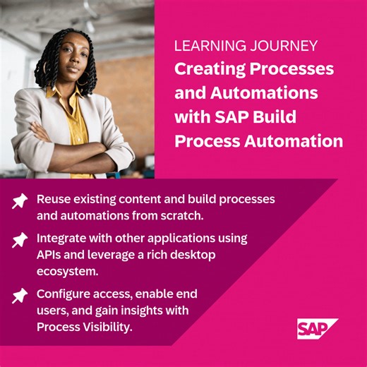 1.2K views |  Learn how to reuse content, build processes and automations from scratch, integrate with APIs, configure access, and gain insights through Process Visibility—empowering citizen developers to take automation to the next level: https://sap.to/6189f20Cb | SAP Community | Facebook