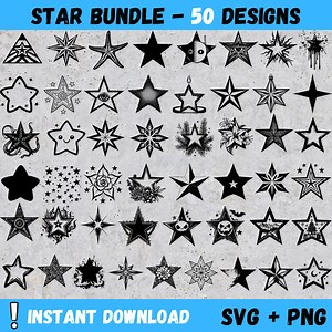 50 Star PNG & SVG Bundle, Stars SVG Silhouettes Sublimation, Stars Transparent Png Sublimation Cliparts, Star Cricut Svg Sublimation - Etsy