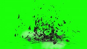 Ground collapse animation on green screen with smoke. Concrete ground collapse VFX animation with green screen background. 3d rendering animation. Green Screen road cracks, floor cracks animation.