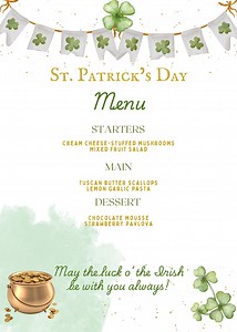 St. Patrick’s Day Menu Template | Printable Irish-themed Sign | Editable Shamrock Event Menu Decor | Canva Template - Etsy