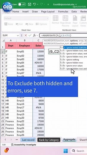 AGGREGATE vs SUM Which One Wins #ExcelShorts