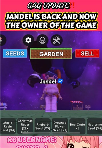 JANDEL IS BACK IN GROW A GARDEN AND AS AN OWNER NOW WITH JHAILATTE THE LEAD DEVELOPER‼️‼️😱😱 What an epic comeback todayy!! Glad to have @Jandel back 🥰❤️❤️ #roblox #robloxfyp #growagarden #jandel #trending