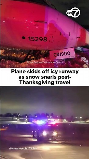 Plane skids off icy runway as snow snarls post-Thanksgiving travel