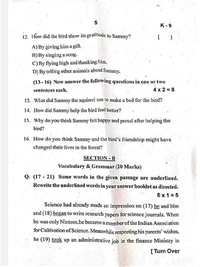 Class 7th paper english sammative assessment-1 October 2024 Hyderabad