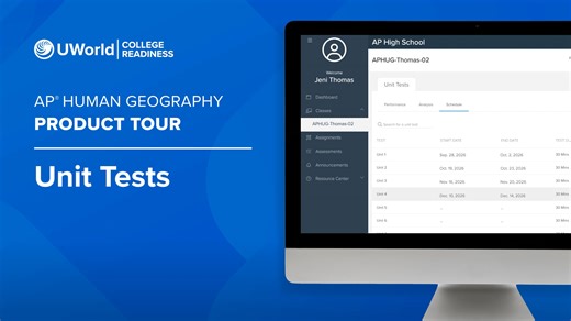 UWorld’s Course for AP® Human Geography Product Tour: Unit Tests