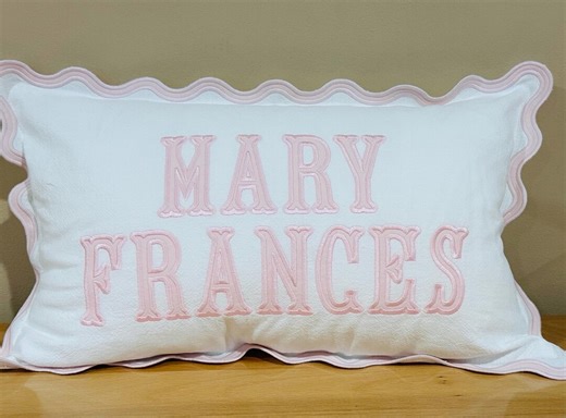Personalized Applique Name Pillow: Scallop Edge Nursery Decor, Custom Dorm Throw Pillow - Etsy
