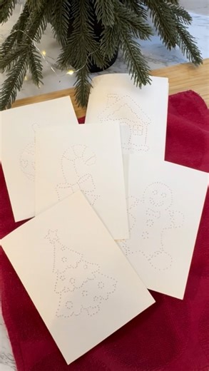 Olena Matvienko on Instagram: "✨ DIY Christmas Card — Easy Paper Piercing Art What you need: • Thick cardstock • Printed Christmas coloring pages • Scissors • Tape • A push pin or sewing needle How to make it: 1. Print (tree, candy cane, gingerbread, etc.). 2. Tape the outline to the back of your folded card. 3. Using a push pin, poke small holes along the entire outline. 4. Carefully remove the paper template. 5. Flip the card over — and you get a beautiful dotted Christmas design ready to gift