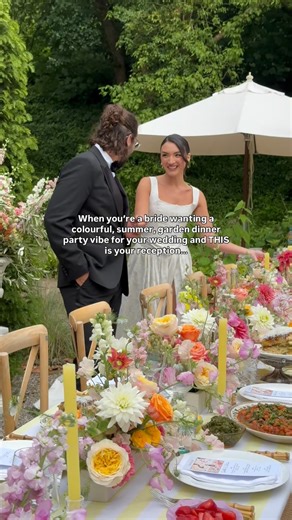 SOPHIE FLOWERS • Wedding Florist, Cornwall UK on Instagram: "When the wedding dinner reception looks like your dream, summer garden party!! We produce colourful, fun floral designs for the couples who dare to have weddings FULL of personality. Join the party and follow along for more!! 🌸🥂🍝✨ #sophieflowers #gardenpartywedding #weddingflorist"