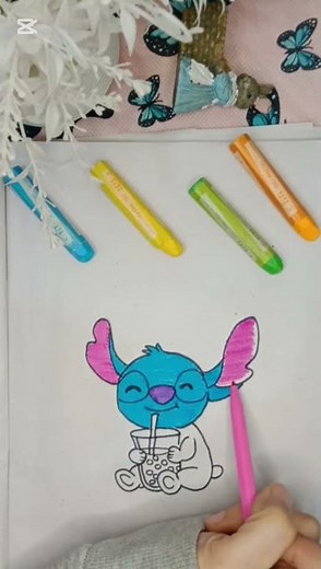 How to draw baby stitch with Boba tea II cute baby stitch from lilo and stitch #liloandstitch #art