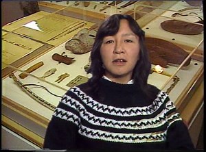 Abe Okpik demonstrates what Alaskan Inupiat traditional tools are. | Inuit Broadcasting