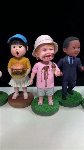 Handmade Clay Bobbleheads Dancing with Happy Energy