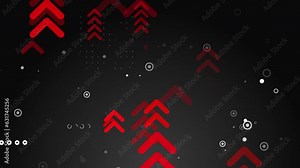 Upward movement of red arrows on a black background. Looped animation of geometric shapes. Abstract motion graphics.