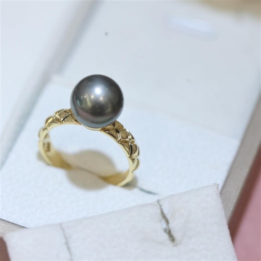 Tahitian Pearl Ring 14K Gold Filled Ring, Classic Black Pearl Ring Gift for Her - Etsy
