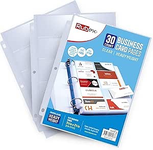 Heavyweight Business Card Holder, Business Card Sleeve Pockets Hold 3.5 x 2 Inch Business Cards, Credit Cards, Business Card Sleeves Fit 3 Ring Binders, Acid Free, Archival Safe, Pack of 30
