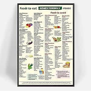 Kidney Friendly Food Guide Poster - Awareness Canvas Wall Art, Diet Plan Shopping List, Low Potassium Grocery Guide for Beginners - 12x16 Unframed