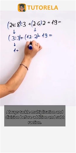 Order of Operations: Solve 24:8:3 + 2·6·2 + 19 #Math #TheOrderOfOperations #TheCommutativeProperty