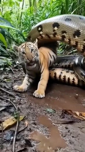 Baby Tiger Struggles with Snake 🐍 #tiger #snake #shorts #ai