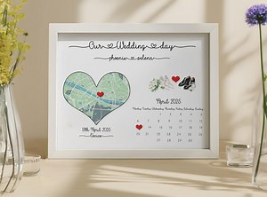 Personalized Wedding Map Print: Heart Location, Calendar Date - Etsy