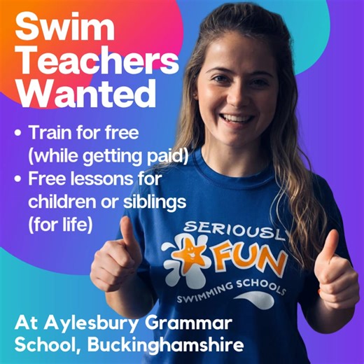 🎉 Swimming Teachers Wanted in Aylesbury! – No Experience Needed 📍 Aylesbury Grammar School, Aylesbury, Buckinghamshire 🕒 After school & weekends (term time) 👋 Love kids? Want a fun, flexible role working afternoons, evenings and weekends? Seriously FUN Swimming Schools is looking for passionate, caring individuals to join our team as Swimming Teachers! 🔥 Why join us? ✨ No previous experience or qualifications required, we train you fully! ✨ Free induction teacher training plus ongoing suppo