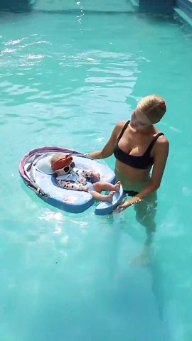 Mambobaby Baby Pool Float with Canopy & Tail Mambobaby Baby Swim Float Non-Inflatable Solid Baby Float Upgrade Soft Waterproof Skin-Friendly Material Infant Swim Float (Deluxe Edition)