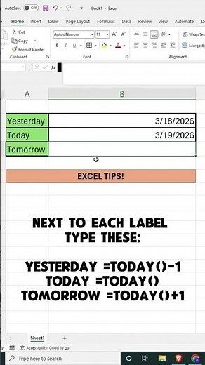 Excel Auto Dates (Yesterday, Today, Tomorrow) 📅 No Manual Updates