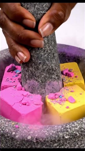 Crushing Colorful Chalk Blocks in Mortar with Pestle 🌈