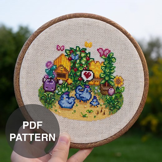 Stardew Valley Blue Chicken Scene - Cross Stitch PDF Pattern - Etsy