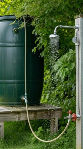 DIY Outdoor Shower With a Rain Barrel: The Smart, Eco-Friendly Backyard Upgrade This image shows a brilliant idea that combines comfort with sustainability: an outdoor shower powered by a rainwater barrel. It’s simple, beautiful, and practical — perfect for anyone who loves outdoor living, gardening, camping-style setups, or off-grid solutions. What’s Happening in the Image? At first glance, it looks like a normal outdoor shower… but the water source is the real genius. 🚿 A shower head mounted 