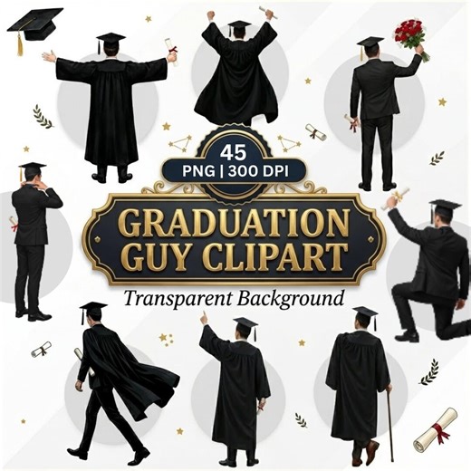 45 Graduation Guy Clipart | Male Graduate PNG | Graduation Guy Art | Graduation Dress Attire | Graduation Cap and Gown Digital Download - Etsy