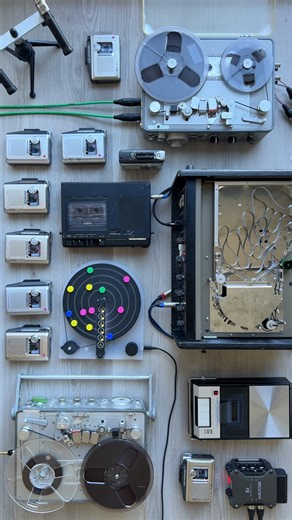 Alexey Seliverstov on Instagram: "Fast-Moving Springy Birds Each colored chip on the Orbita triggers a unique bird tweet, depending on its color and position. My software, Hachijo Tape Manipulator, works as the main brain here — it calls the tweets with some malfunctionality, forming a bird song. That song then goes into a Roland Chorus Echo (a tape delay) with spring reverb, played through the loudspeaker of a Marantz cassette player. I’m adjusting different knobs to change the speed, amount of