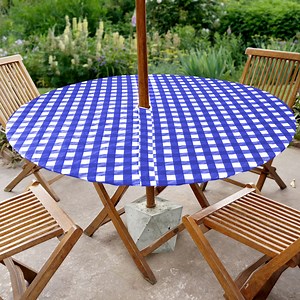 Sorfey Round Table Cover Fitted Picnic Tablecloth with Umbrella Hole, Blue 54"