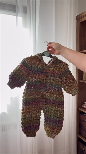 #crochet baby romper with hood. Used Knitco Mosaic Chunky yarn #romper #babyclothes #babycrochet