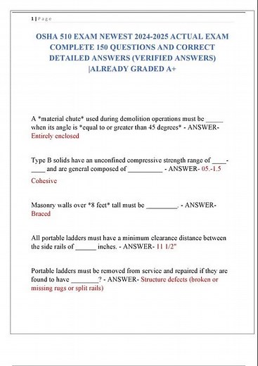 OSHA 510 EXAM NEWEST ACTUAL EXAM COMPLETE 150 QUESTIONS AND CORRECT DETAILED ANSWERS VERIFIED ANSWER