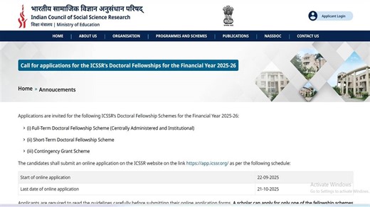 ICSSR invites applications for Full-Term, Short-Term Doctoral Fellowship and Contingency Grant Schem