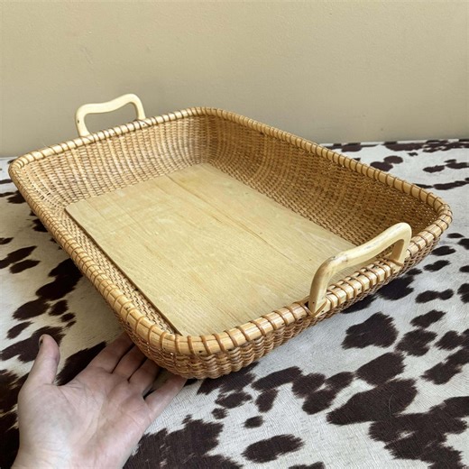 21" Nantucket Serving Tray - Nantucket Lightship Basket Tray - Vintage Wicker Lunch Tray - 90's Basket - Cottage Core - Etsy
