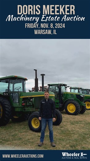 My friend Kirby Fecht with Wheeler Auctions & Real Estate LLC gives us video preview of the Doris Meeker farm estate auction next Friday (Nov 8, 10 AM CT) in Warsaw, IL featuring some LOW HOUR, 1 OWNER JD equipment - 1977 JD 4430 with only 3979 hours; 2003 JD 8520 with 2295 hours; 2012 JD 8335RT with 2262 hours; 2013 JD 6170R with 970 hours; 2010 JD 9670 STS with 1212 sep. hours; 1996 and 1989 Freightliner FLD120 day cab semis with only 25,148/24,907 "1 owner" miles. Sale info/bidding: www.wheel