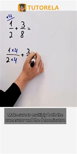 Adding Fractions: How to Calculate 1/2 + 3/8 #Math #OperationsWithFractions #AdditionOfFractions