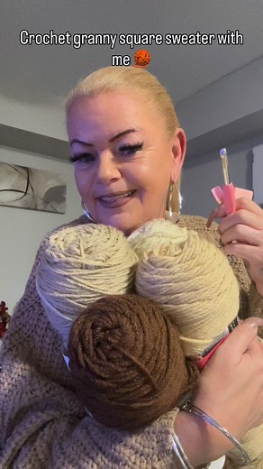 Fall crochet 🍁warm and cozy vibes# #grannysquaresweater #crochet | Lisa Terrell
