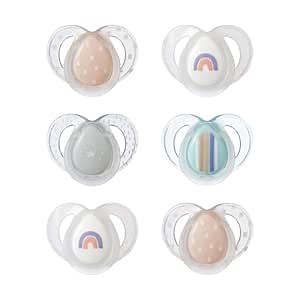 Tommee Tippee Night Time Pacifier, 6-18 Months, Symmetrical Silicone Baglet, BPA-Free Binkies, Glow in The Dark Technology, Pink Rainbow, Pack of 6