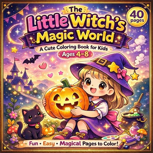 Little Witch Coloring Book – 40 Magical Pages for Kids Ages 4–8 (PDF) - Etsy