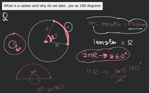 What is a radian and why do we take , pie as 180 degrees... | Filo
