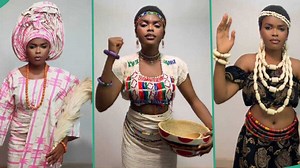 "So beautiful": Lady behaves like robot while wearing different native attires