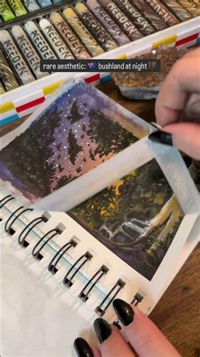 oil pastel bushland at night drawing🦇🌌