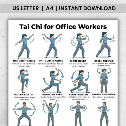 Desk Stretch Exercises Printable PDF Poster, Tai Chi Office Routine Chart, Workplace Movement Breaks for Home and Work - Etsy Canada