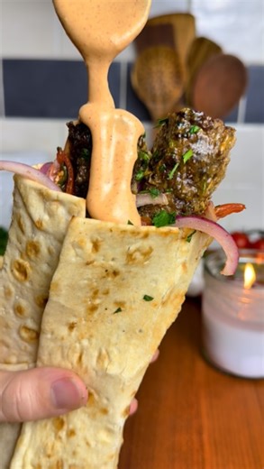 Ben Chelin on Instagram: "Sheet Pan Beef Kefta Wraps 🔥 All the flavor, none of the fuss… juicy spiced beef, roasted garlic sauce, & a zesty salad Comment “Recipe” and I’ll send you the full recipe card for free!! For ALL of you asking for the app: search “osta recipes” on the app or google play store 🫶 For the Beef Kefta: -1.5-2lbs lbs lean ground beef (700-900 g) -8 garlic cloves, minced -2 tsp smoked paprika, 2 tsp cumin, 1 tsp allspice, 2 tsp salt, 2 tsp black pepper, 1 tsp turmeric, 1 tsp