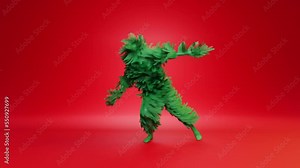 The green Christmas tree is dancing. Looping animation of Christmas tree, cartoon character, hairy monster isolated on background Stock Video