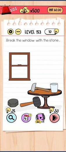 Brain Test Level 153- Break the window with the stone # Brain test solution # Puzzle Breaker