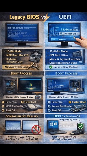 Legacy BIOS vs UEFI. Check the comments for more details👇👇👇 | Gate Corp.