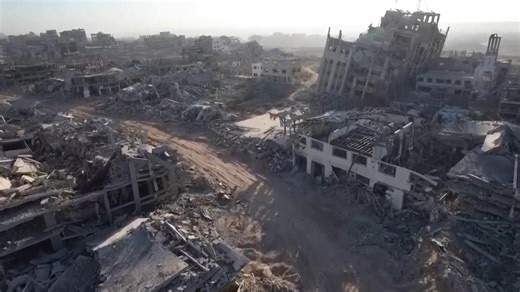 Drone footage highlights that large swathes of the Gaza Strip is in ruins